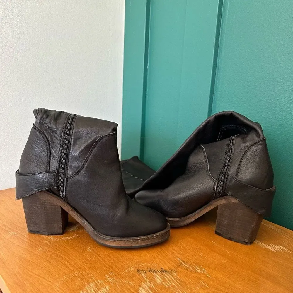 Free People Women’s Auburn Black Leather Over The Knee Whipstitch Detail Boot